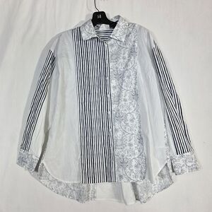 Emrpoved oversized Striped floral Button Down Shirt
